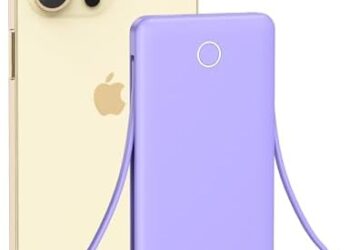 miisso 10000mAh Slim Portable Charger with Built in Cable, Power Bank Travel Charger External Battery Pack for Phone, 4 Output USB Type C Cord Clutch Charger Compatible with iPhone, Purple