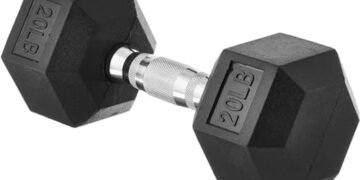 Amazon Basics Rubber Encased Exercise & Fitness Hex Dumbbell, Single, Hand Weight For Strength Training