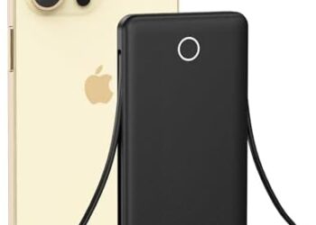 miisso 10000mAh Slim Portable Charger with Built in Cable, Power Bank Travel Charger External Battery Pack for Phone, 4 Output USB Type C Cord Clutch Charger Compatible with iPhone, Black