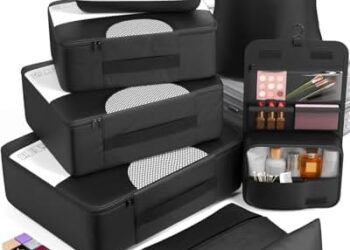 Veken 8 Set Packing Cubes for Suitcases, Travel Essentials for Carry on, Luggage Organizer Bags Set for Travel Accessories in 4 Sizes (Extra Large, Large, Medium, Small), Black