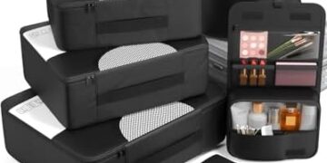 Veken 8 Set Packing Cubes for Suitcases, Travel Essentials for Carry on, Luggage Organizer Bags Set for Travel Accessories in 4 Sizes (Extra Large, Large, Medium, Small), Black