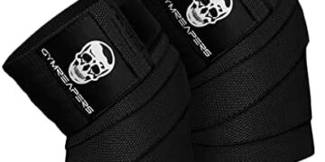 Gymreapers Knee Wraps (Pair) With Strap for Squats, Weightlifting, Powerlifting, Leg Press, and Cross Training – Flexible 72 inch Knee Wraps for Squatting – For Men & Women