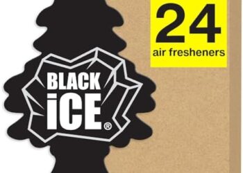 LITTLE TREES Air Fresheners Car Air Freshener. Hanging Tree Provides Long Lasting Scent for Auto or Home. Black Ice, 24 Air Fresheners