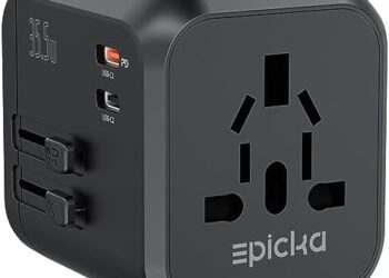 EPICKA Universal Travel Adapter, International Plug Adapter with Dual AC Outlet, 2 USB-C 35W PD Fast Charging & 3 USB-A, All in One Worldwide Wall Charger (TA-205, Black)