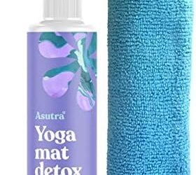ASUTRA Yoga Mat Cleaner Spray (Peaceful Lavender), 4 fl oz – No Slippery Residue, Organic Essential Oils, Deep-Cleansing for Fitness Gear & Gym Equipment, Microfiber Towel Included