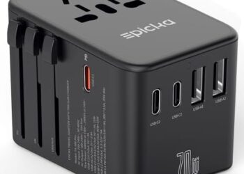 EPICKA Universal Travel Adapter, GaN International Plug Adapter with 3 USB-C 70W PD Fast Charging & 2 USB-A Adaptor All-in-one Wall Charger for USA EU UK AUS (TA-105 Pro, Black)