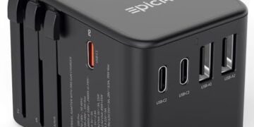 EPICKA Universal Travel Adapter, GaN International Plug Adapter with 3 USB-C 70W PD Fast Charging & 2 USB-A Adaptor All-in-one Wall Charger for USA EU UK AUS (TA-105 Pro, Black)