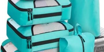 Veken 6 Set Packing Cubes for Suitcases, Travel Essentials for Carry on Luggage, Suitcase Organizer Bags Set for Travel Accessories in 4 Sizes(Extra Large, Large, Medium, Small)，Cyan
