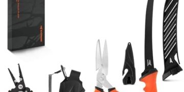 KastKing Paradox Fishing Tools Set, Stainless Steel 9″ Bait Shears, 7.5″ Angled Nose Pliers & 9″ Fillet Knife with Non-Slip Grips and Protective Sheaths