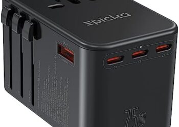 EPICKA Universal Travel Adapter, GaN 75W International Plug Adapter with 3 USB-C PD Fast Charging & 2 USB-A Quick Charging Adaptor All-in-one Wall Charger for USA EU UK AUS (TA-105 Max, Black)