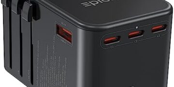 EPICKA Universal Travel Adapter, GaN 75W International Plug Adapter with 3 USB-C PD Fast Charging & 2 USB-A Quick Charging Adaptor All-in-one Wall Charger for USA EU UK AUS (TA-105 Max, Black)