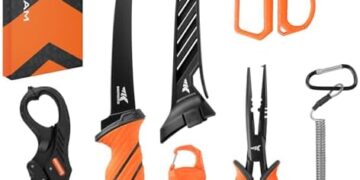 KastKing SteelStream 6pc Fishing Tool Kit – Corrosion Resistant Fishing Pliers with Lanyard, Fillet Knife, Floating Fish Lip Gripper, Fishing Braid Scissors, Tool Retractor, Fishing Gifts for Men