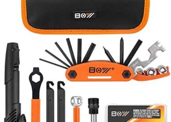 Bicycle Repair Bag With Tire Pump, Portable Tool Kit for Camping Travel – Patches, Inflator, Maintenance Essentials All in One Safety Kit