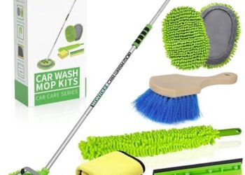 62” Car Wash Brush with Long Handle Chenille Microfiber Car Wash Mop Mitt Wheel Brush Car Cleaning Kit Windshield Window Squeegee Microfiber Car Duster Dry Towels for Cars RV Truck Boat 10PCS