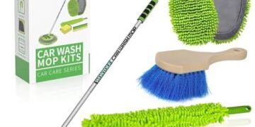 62” Car Wash Brush with Long Handle Chenille Microfiber Car Wash Mop Mitt Wheel Brush Car Cleaning Kit Windshield Window Squeegee Microfiber Car Duster Dry Towels for Cars RV Truck Boat 10PCS