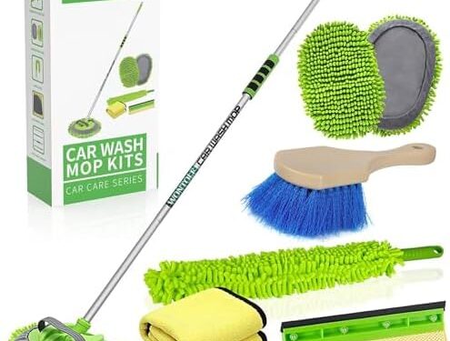 62” Car Wash Brush with Long Handle Chenille Microfiber Car Wash Mop Mitt Wheel Brush Car Cleaning Kit Windshield Window Squeegee Microfiber Car Duster Dry Towels for Cars RV Truck Boat 10PCS