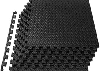 ProsourceFit Puzzle Exercise Mat ½ in, EVA Interlocking Foam Floor Tiles for Home Gym, Mat for Home Workout Equipment, Floor Padding for Kids, Black, 24 in x 24 in x ½ in, 48 Sq Ft – 12 Tiles