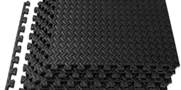 ProsourceFit Puzzle Exercise Mat ½ in, EVA Interlocking Foam Floor Tiles for Home Gym, Mat for Home Workout Equipment, Floor Padding for Kids, Black, 24 in x 24 in x ½ in, 48 Sq Ft – 12 Tiles