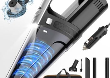 Car Vacuum, Portable Car Vacuum Cleaner with 7000PA Suction, DC 12V High Power 16.4Ft Cord Wired Vacuum Cleaner for Car, LED Light, Lightweight, 0.33L Capacity, Storage Bag