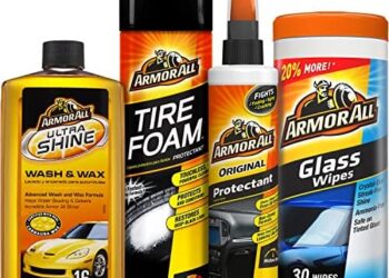 Armor All Car Wash and Car Cleaner Kit by Armor All, Includes Glass Wipes, Car Wash & Wax Concentrate, Protectant Spray and Tire Foam