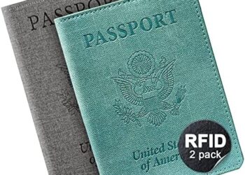 Unisex 2pk RFID Passport And Vaccine Card Holder Combo,Passport Holder-Black&Light Blue