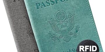 Unisex 2pk RFID Passport And Vaccine Card Holder Combo,Passport Holder-Black&Light Blue